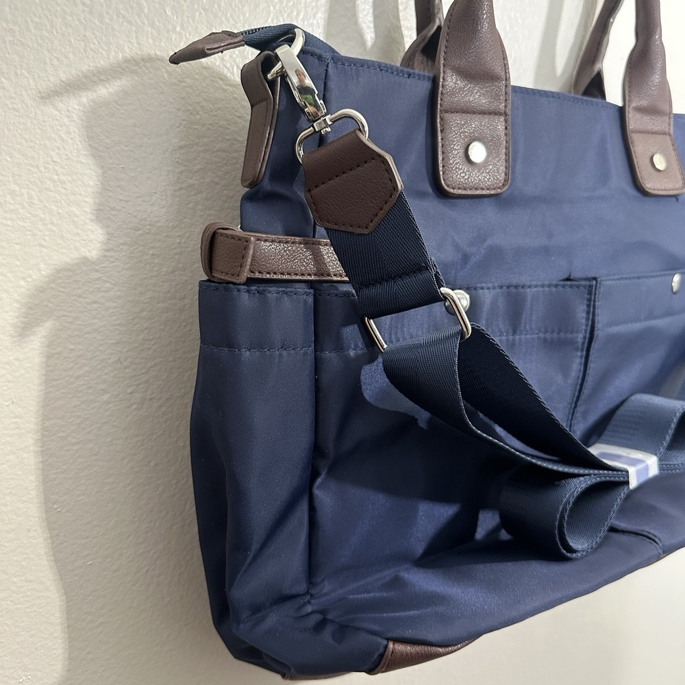 Signature Diaper Bag Messenger Canvas Blue/ Brown Baby Tote Travel Organizer - Picture 12 of 13